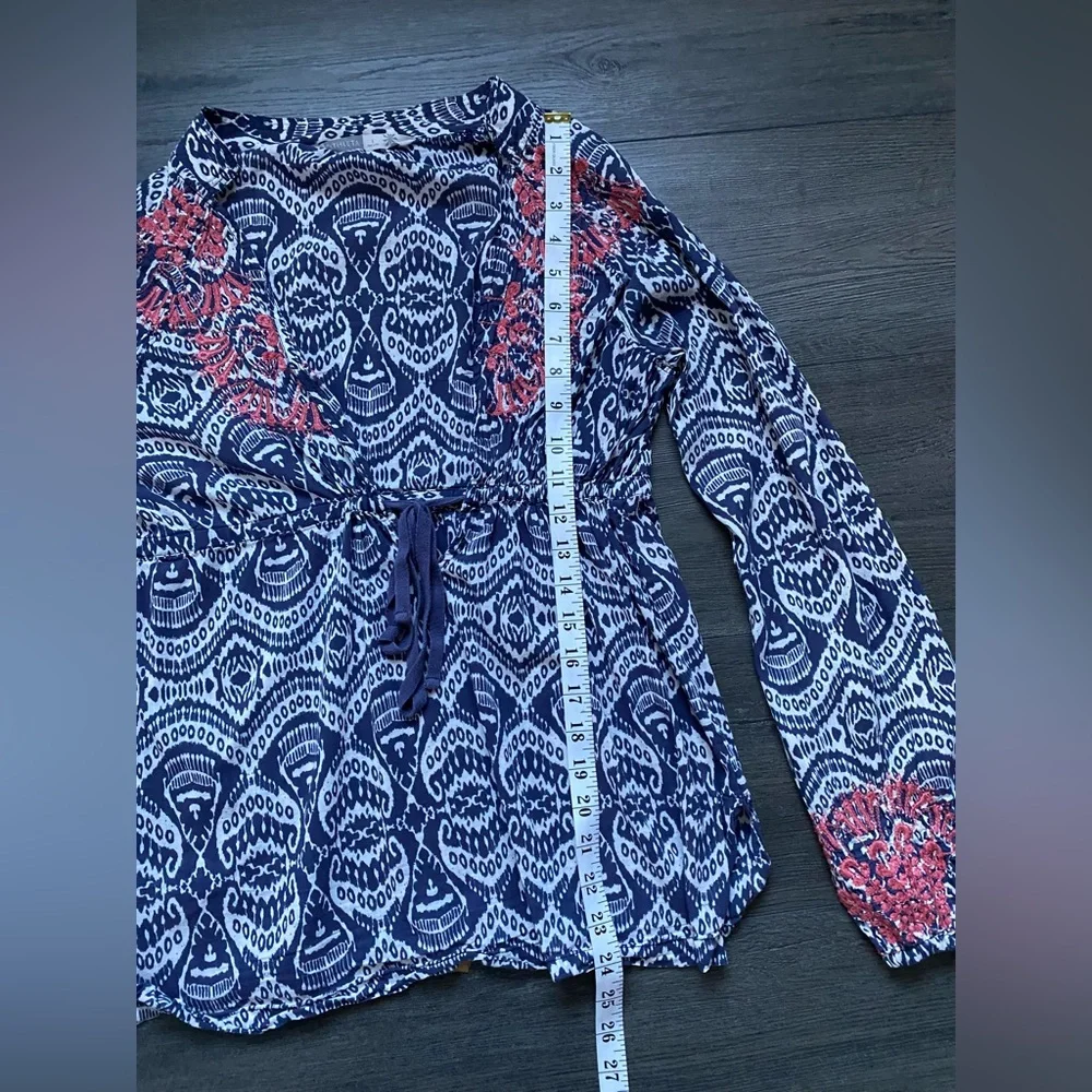 Athleta Womens Blue Ikat Embroidered Swim Cover Up Tunic Size Small